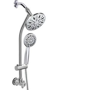 AquaDance 3370 28" Drill-Free Stainless Steel Slide Bar Combo Rain Showerhead 6-Setting Hand Revolutionary Low 3-Way Diverter for Easy Reach, Dual Shower Head Spa System-Chrome Finish